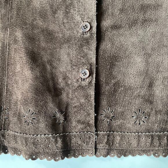 Vintage 1990s Live a Little Suede Shacket Button Down Floral Cutout L EUC - Picture 9 of 13